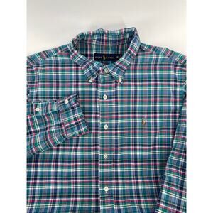 Polo Ralph Lauren Classic Fit Oxford Button Down Shirt Mens XL Blue Plaid Preppy